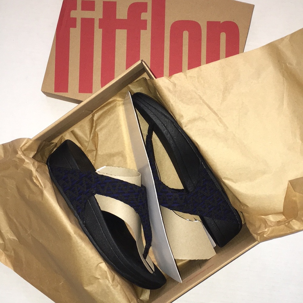 NIB fitflop geo webbing toe post sandals | black | size 8